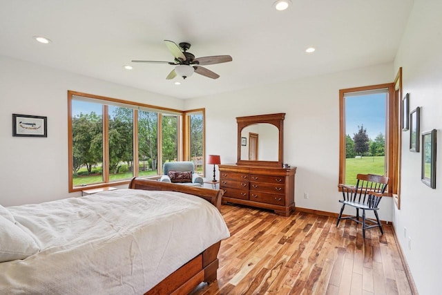 7965 Westhill Cir, Verona, WI 53593 - bedroom featuring recessed lighting, light wood-style flooring, baseboards, and ceiling fan
