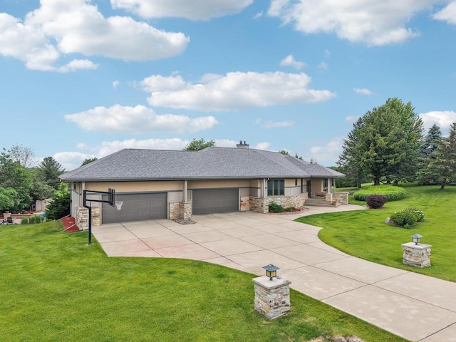 7965 Westhill Cir, Verona, WI 53593 - view of front of property with stone siding, driveway, and a front lawn