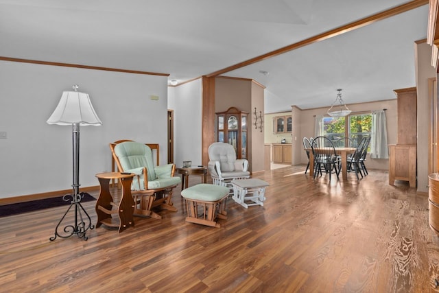 227 Cedar St, Ripon, WI 54971 - sitting room featuring wood finished floors, crown molding, and vaulted ceiling