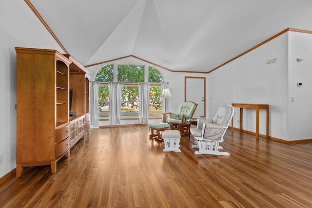 227 Cedar St, Ripon, WI 54971 - sitting room featuring wood finished floors and high vaulted ceiling