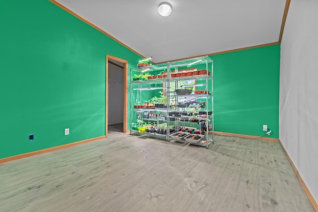 227 Cedar St, Ripon, WI 54971 - empty room with wood finished floors, crown molding, and baseboards