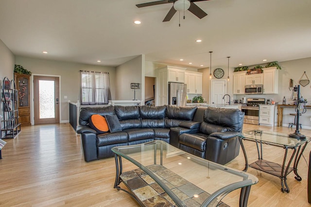 349 White St, Benton, WI 53803 - living area with ceiling fan, light wood-type flooring, recessed lighting, and baseboards