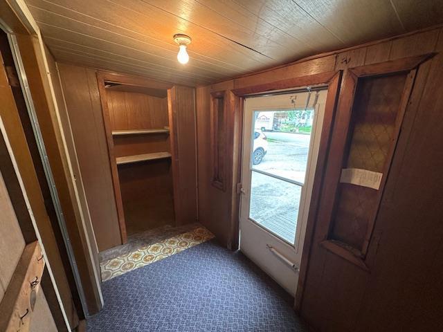 420 Jackson St, Waupun, WI 53963 - doorway featuring wood walls and wood ceiling