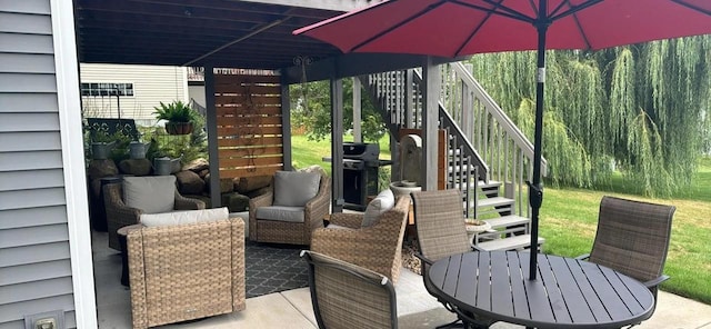 342 E Chapel Royal Dr, Verona, WI 53593 - view of patio featuring stairway, grilling area, and outdoor dining area