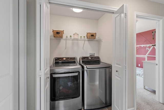 6028 Star Grass Ln, Racine, WI 53406 - laundry area with washer and dryer and carpet flooring
