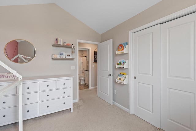 6028 Star Grass Ln, Racine, WI 53406 - bedroom featuring vaulted ceiling and light carpet