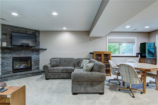 964 S Kelly Rd, Ellsworth, WI 54011 - carpeted living area with recessed lighting and a fireplace