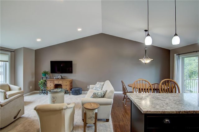 964 S Kelly Rd, Ellsworth, WI 54011 - living area featuring vaulted ceiling and recessed lighting