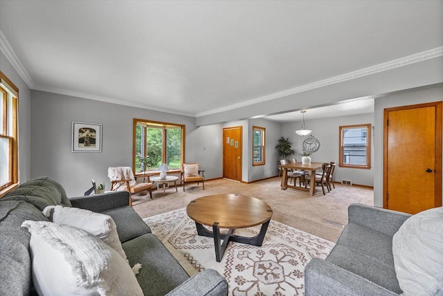 7838 N Sherman Blvd, Brown Deer, WI 53209 - living area with light carpet, healthy amount of natural light, and ornamental molding