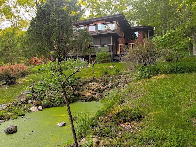 5362 Mahocker Rd, Mazomanie, WI 53560 - back of house with a balcony and stairs
