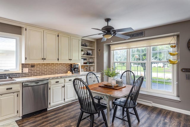 11 Meadowbrook Ct, Appleton, WI 54914 - dining space featuring plenty of natural light, dark wood-type flooring, and a ceiling fan