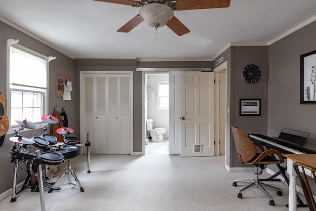 11 Meadowbrook Ct, Appleton, WI 54914 - carpeted office space featuring a ceiling fan and ornamental molding