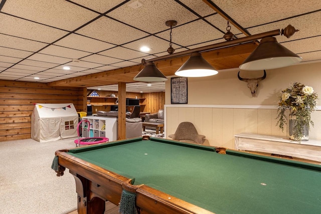 11 Meadowbrook Ct, Appleton, WI 54914 - rec room featuring billiards table, carpet floors, and wooden walls