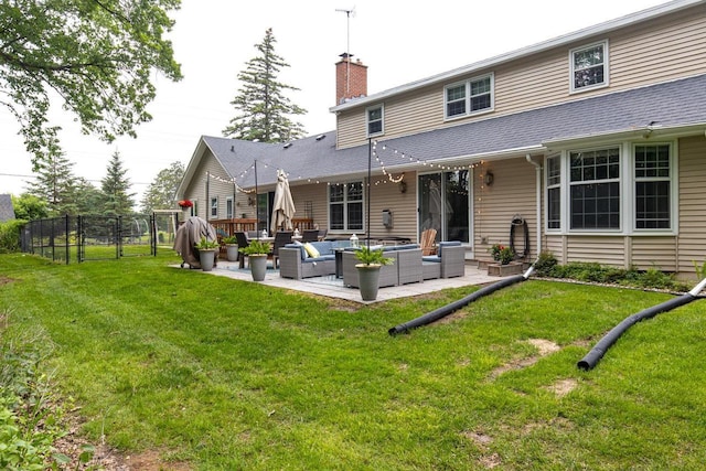 11 Meadowbrook Ct, Appleton, WI 54914 - rear view of house featuring an outdoor living space, a chimney, a patio, and a gate