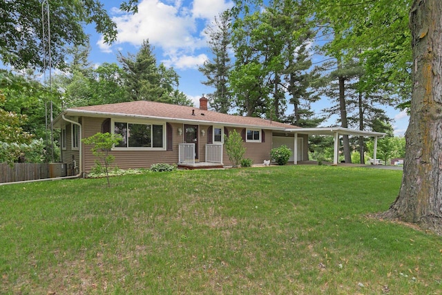 N1128 County Rd W, Fremont, WI 54940 - ranch-style home with a chimney and a garage
