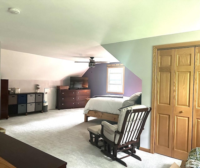 341 Grove St, Lake Mills, WI 53551 - bedroom featuring light colored carpet, lofted ceiling, and a ceiling fan