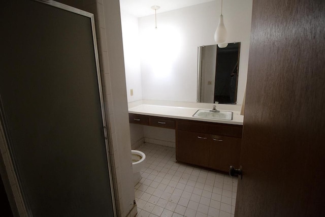 6202 Piping Rock Rd, Madison, WI 53711 - full bathroom with vanity, a shower stall, and tile patterned flooring