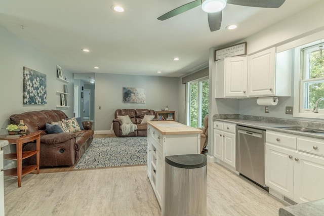 3472 Hickory Hill Rd, Verona, WI 53593 - kitchen with dishwasher, light wood-style floors, open floor plan, and recessed lighting