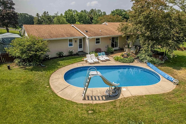 3472 Hickory Hill Rd, Verona, WI 53593 - view of pool with a patio area, a lawn, and a covered pool