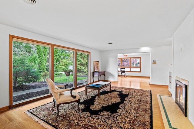3358 Taylor Ave, Elmwood Park, WI 53405 - living area with healthy amount of natural light, light wood-style floors, and a fireplace