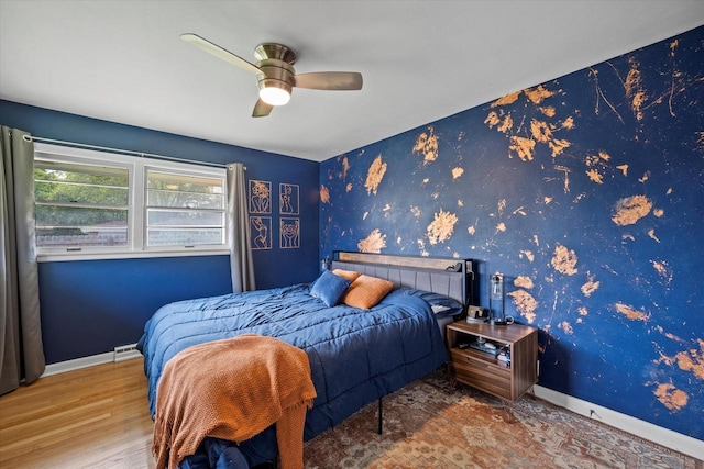 3351 W Vogel Ave, Greenfield, WI 53221 - bedroom featuring wood finished floors, ceiling fan, and wallpapered walls
