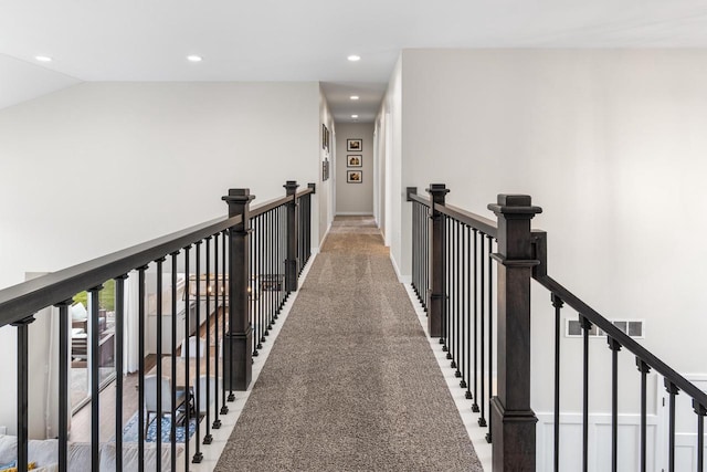 650 W Silverleaf Ct, Plover, WI 54467 - hallway featuring an upstairs landing, recessed lighting, and lofted ceiling