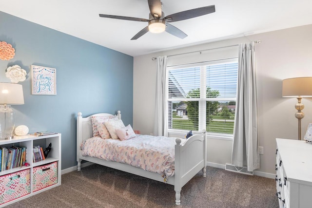 650 W Silverleaf Ct, Plover, WI 54467 - bedroom with dark colored carpet and a ceiling fan