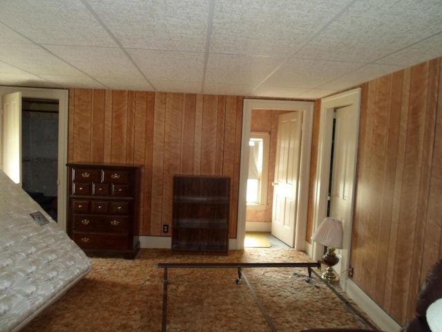 212 E Bowen St, Brandon, WI 53919 - bedroom with wood walls and a drop ceiling