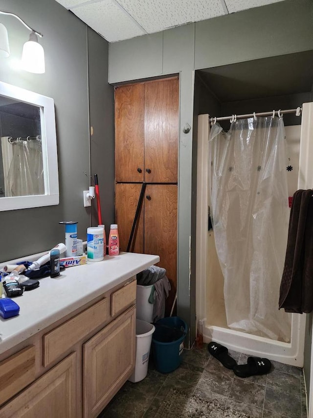 1535 W Lincoln Ave, Milwaukee, WI 53215 - full bathroom featuring vanity, a shower stall, and a drop ceiling