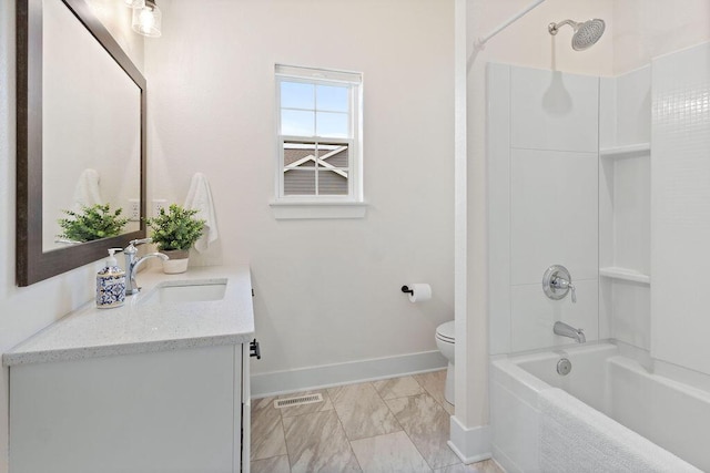 1386 Overlook Cir, Hartland, WI 53029 - bathroom featuring vanity, marble finish flooring, and shower / washtub combination