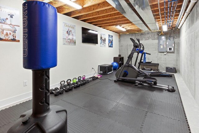 1386 Overlook Cir, Hartland, WI 53029 - exercise room featuring electric panel