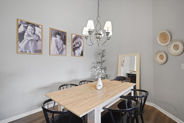 3223 55th Ct Unit 65, Kenosha, WI 53144 - dining room with a chandelier, dark wood-style floors, and a high ceiling
