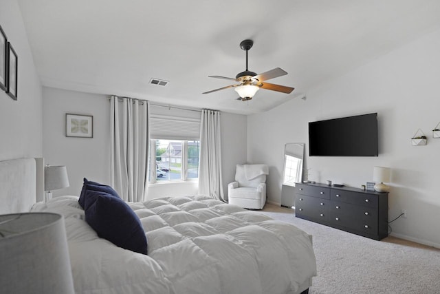 3223 55th Ct Unit 65, Kenosha, WI 53144 - bedroom featuring carpet, vaulted ceiling, and ceiling fan