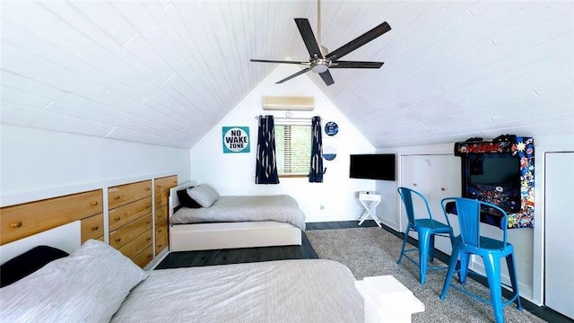 W6741 Lakewood Blvd, Ladysmith, WI 54848 - bedroom with lofted ceiling, wooden ceiling, and ceiling fan