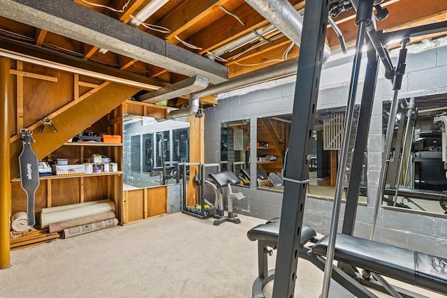 931 W Lindbergh St, Appleton, WI 54914 - workout area featuring concrete block wall and carpet flooring