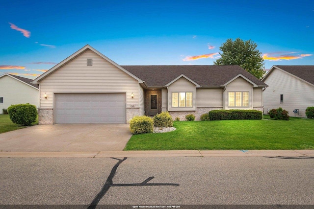 52 Penbrook Cir Unit 47, Appleton, WI 54911 - single story home featuring a garage, driveway, a yard, and brick siding