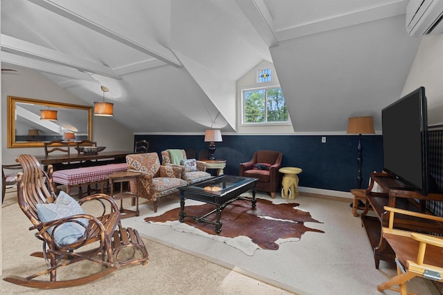 8823 406th Ave, Genoa City, WI 53128 - living area with a wall mounted air conditioner and vaulted ceiling