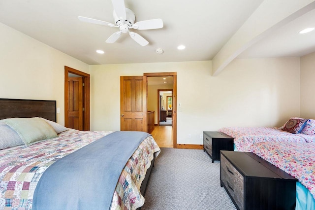 1124 Garrett Bay Rd, Ellison Bay, WI 54210 - bedroom with recessed lighting, light colored carpet, and a ceiling fan
