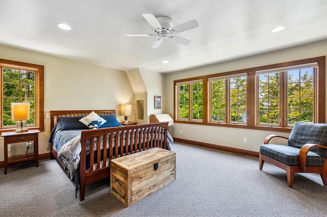 1124 Garrett Bay Rd, Ellison Bay, WI 54210 - carpeted bedroom with multiple windows, recessed lighting, and ceiling fan