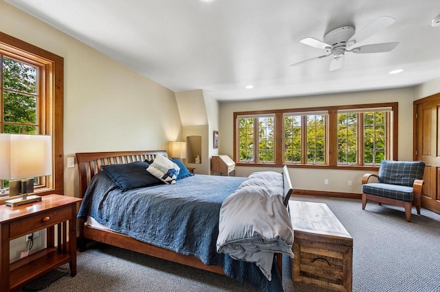 1124 Garrett Bay Rd, Ellison Bay, WI 54210 - carpeted bedroom with multiple windows, recessed lighting, and ceiling fan