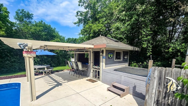 110 Chestnut Way, North Prairie, WI 53153 - view of patio / terrace with an outdoor structure and a pergola