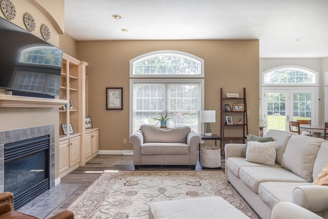 3864 Candlish Harbor Ln, Oshkosh, WI 54902 - living room featuring a fireplace, recessed lighting, and wood finished floors