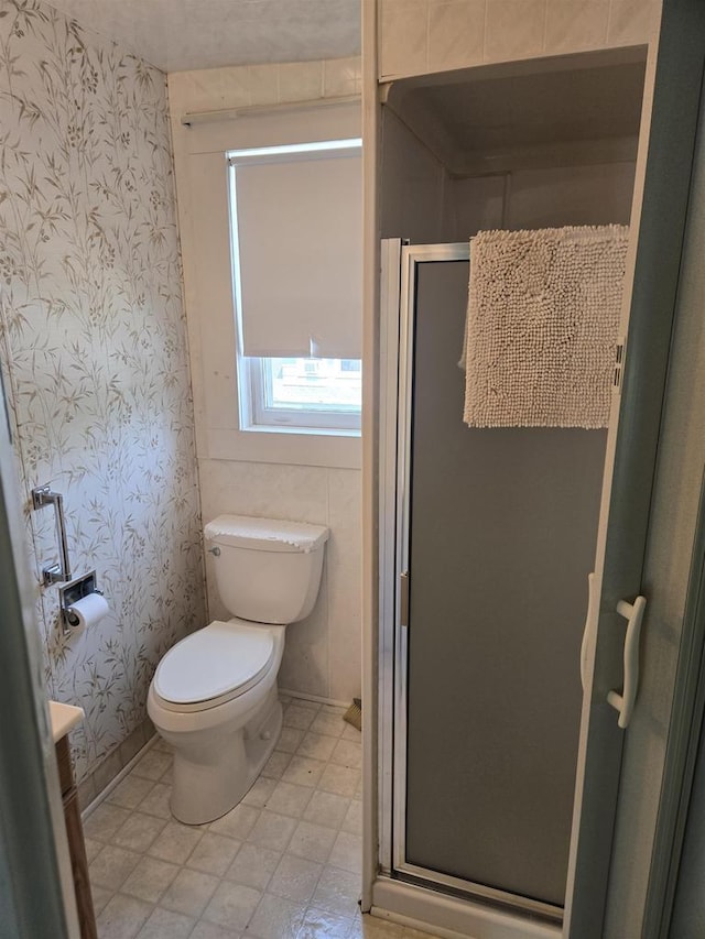 624 Depot St, Manawa, WI 54949 - bathroom with wallpapered walls and a stall shower