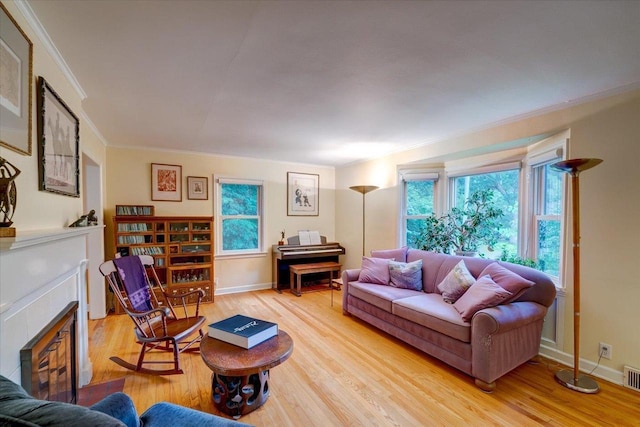 818 Ottawa Trl, Madison, WI 53711 - living room featuring crown molding, light wood finished floors, and a fireplace with flush hearth