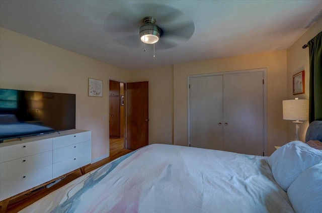 5043 Marathon Dr, Madison, WI 53705 - bedroom with wood finished floors, a closet, and a ceiling fan