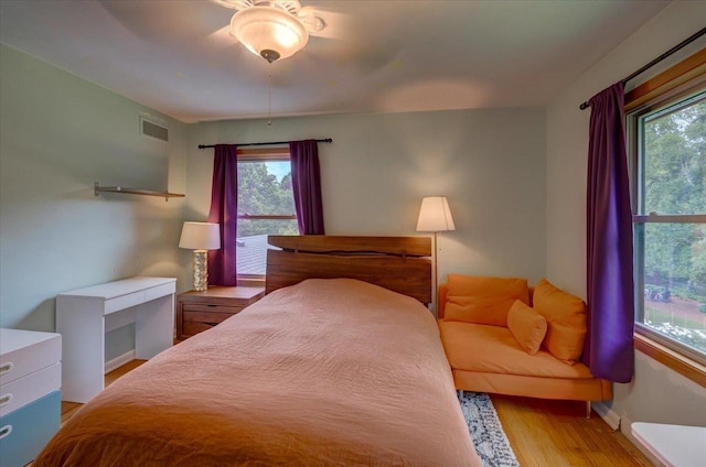 5043 Marathon Dr, Madison, WI 53705 - bedroom featuring light wood-style flooring, multiple windows, and a ceiling fan