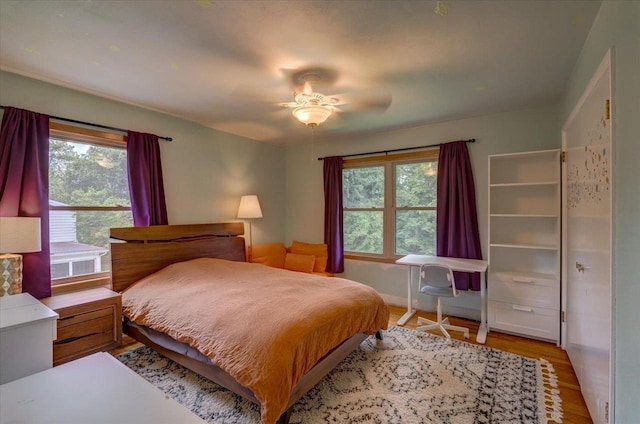 5043 Marathon Dr, Madison, WI 53705 - bedroom with multiple windows, wood finished floors, and ceiling fan