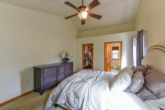 431 Thurow Dr, Oconomowoc, WI 53066 - bedroom with light colored carpet, a spacious closet, a closet, ensuite bathroom, and a ceiling fan