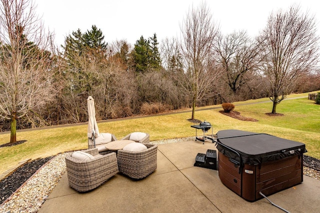 431 Thurow Dr, Oconomowoc, WI 53066 - view of patio / terrace with a hot tub and view of scattered trees