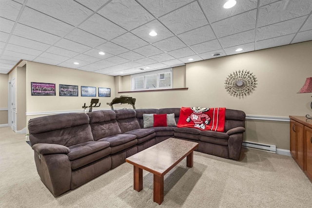 7131 Caneel Trl, Middleton, WI 53562 - living area featuring a baseboard heating unit, light carpet, and recessed lighting